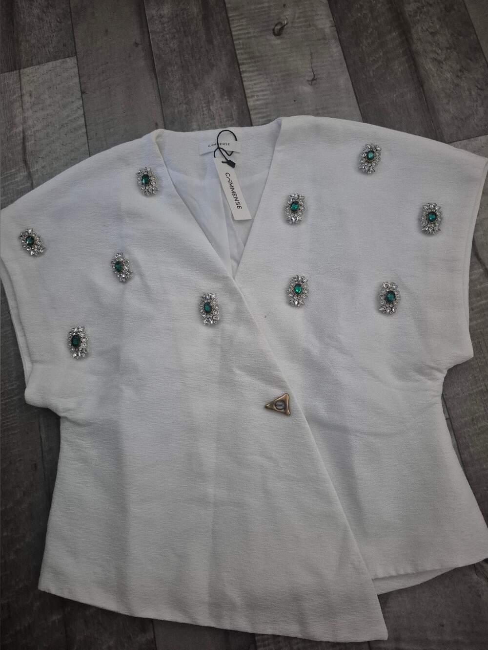 Commense Embellished Broach Blouse Kimono Short Sleeves Gold Closure XL NWT - Picture 7 of 10
